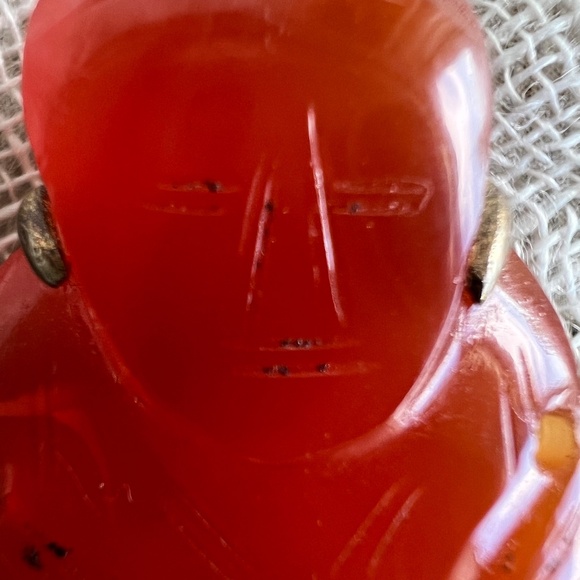 Vintage Asian Carnelian Buddha Pendant | 1930s–50s | Sterling Silver Bezel - Picture 15 of 16